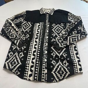 H Bar C California Ranchwear Black White VTG Western Button Up Shirt Size Medium